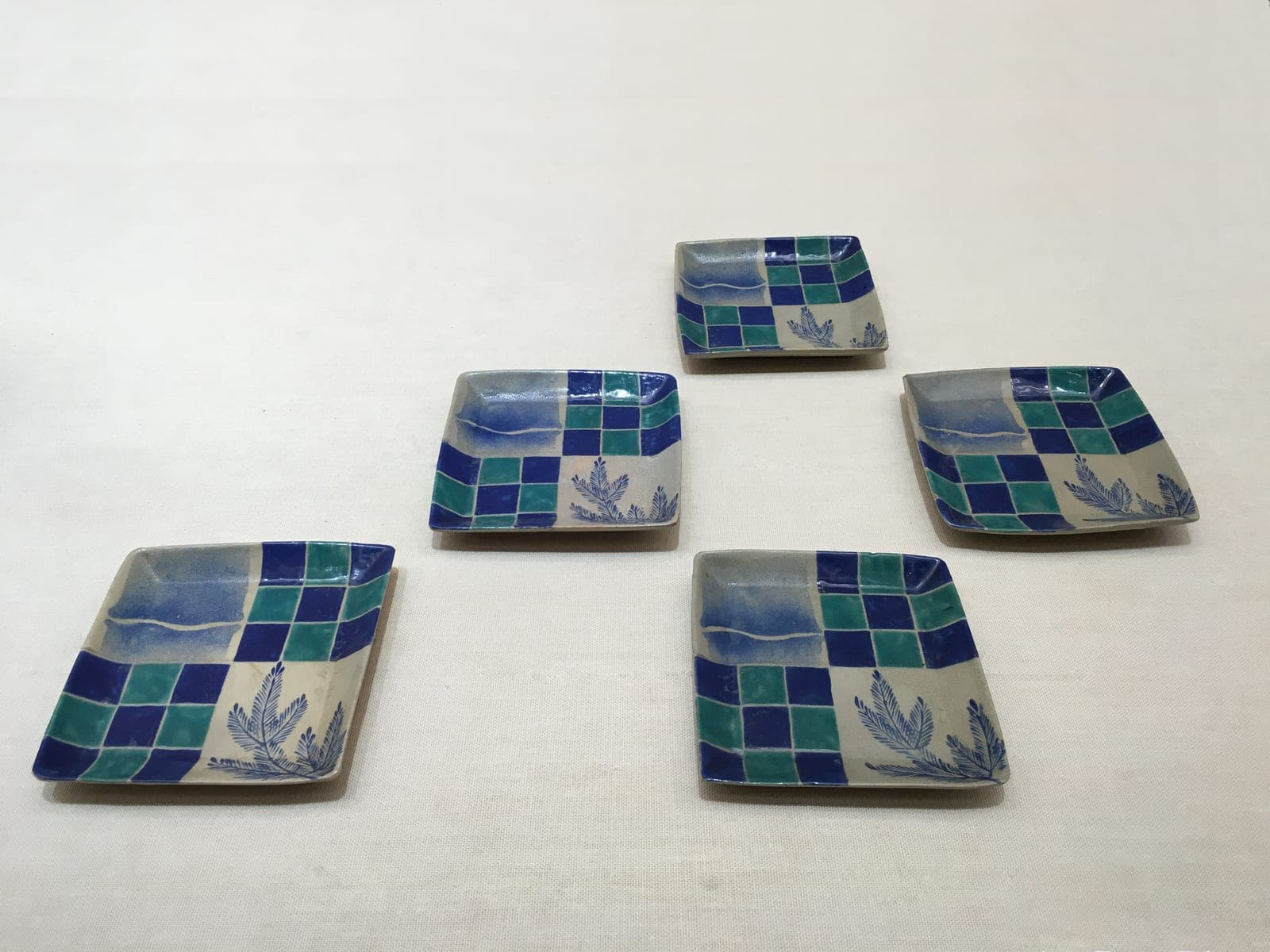 Kyoto ware dishes with overglaze enamels